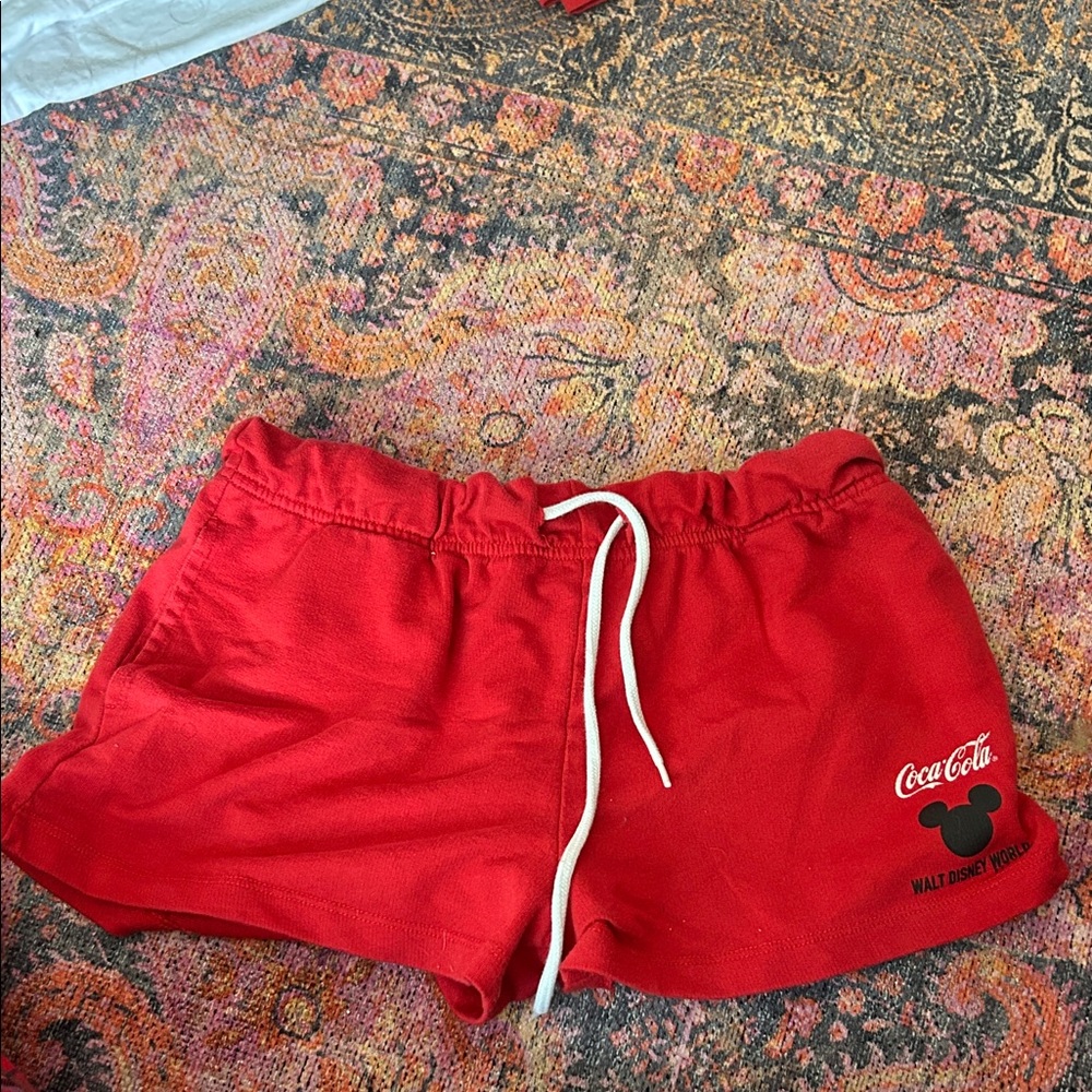 Coca Cola Red Athletic Shorts with Mickey Design
